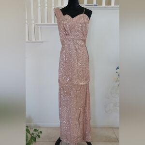NWOT Ball, Prom Dress, Asymmetrical, Glitter Golden Rose
